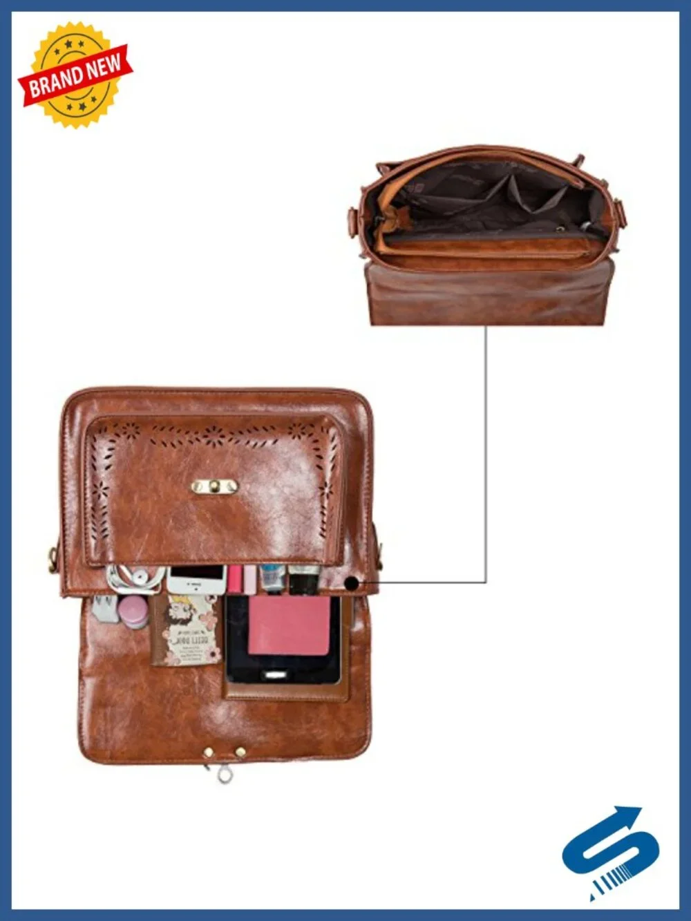 Women PU Leather Satchel Crossbody Messenger Bag Work Bag